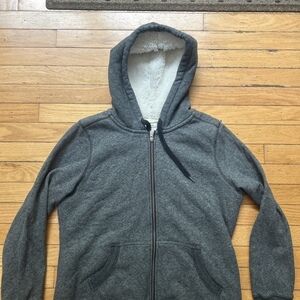 LL Bean Hoodie Womens Small Gray Sherpa Lined Full Zip Sweatshirt Jacket S